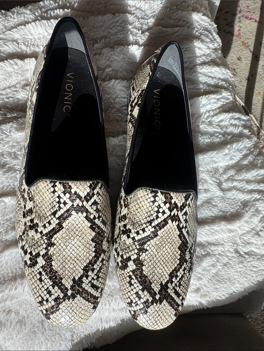 NWOT Vionic Women's Snake-Print Slip-On Loafers in Beige and Brown